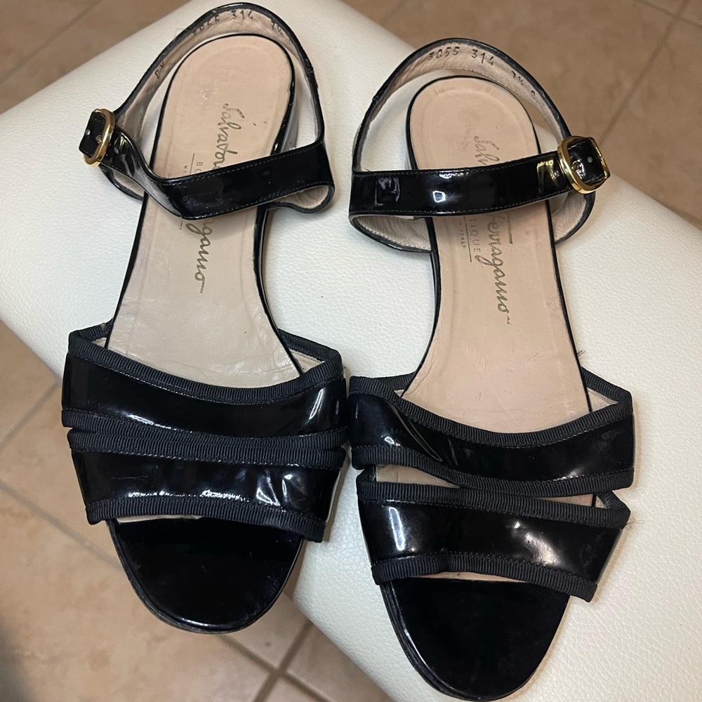 Salvatore Ferragamo black open toe sandals